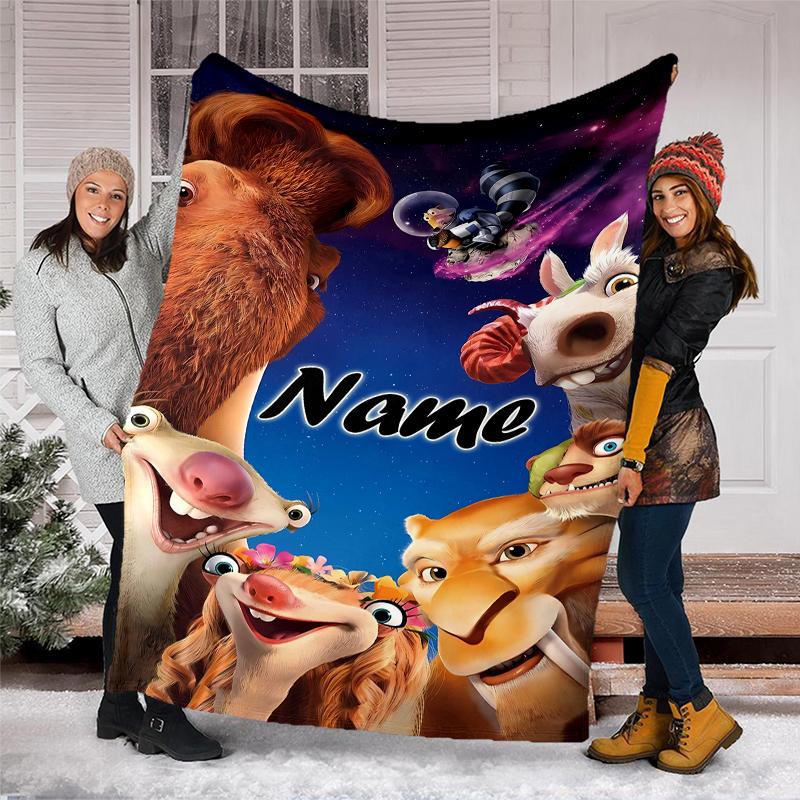 Personalisierte Decke mit individuellem Namen - Design mit Aufdruck aus Ice Age: Dawn of the Dinosaurs, Decke für Sofa, Bett, Reisen, Camping - Weich und warm, Tolles Geschenk