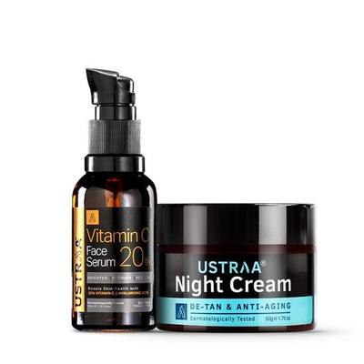Bright Skin Combo - 20% serum do twarzy z witaminą C i kwasem hialuronowym 30 ml i krem na noc z niacynamidem 50 g
