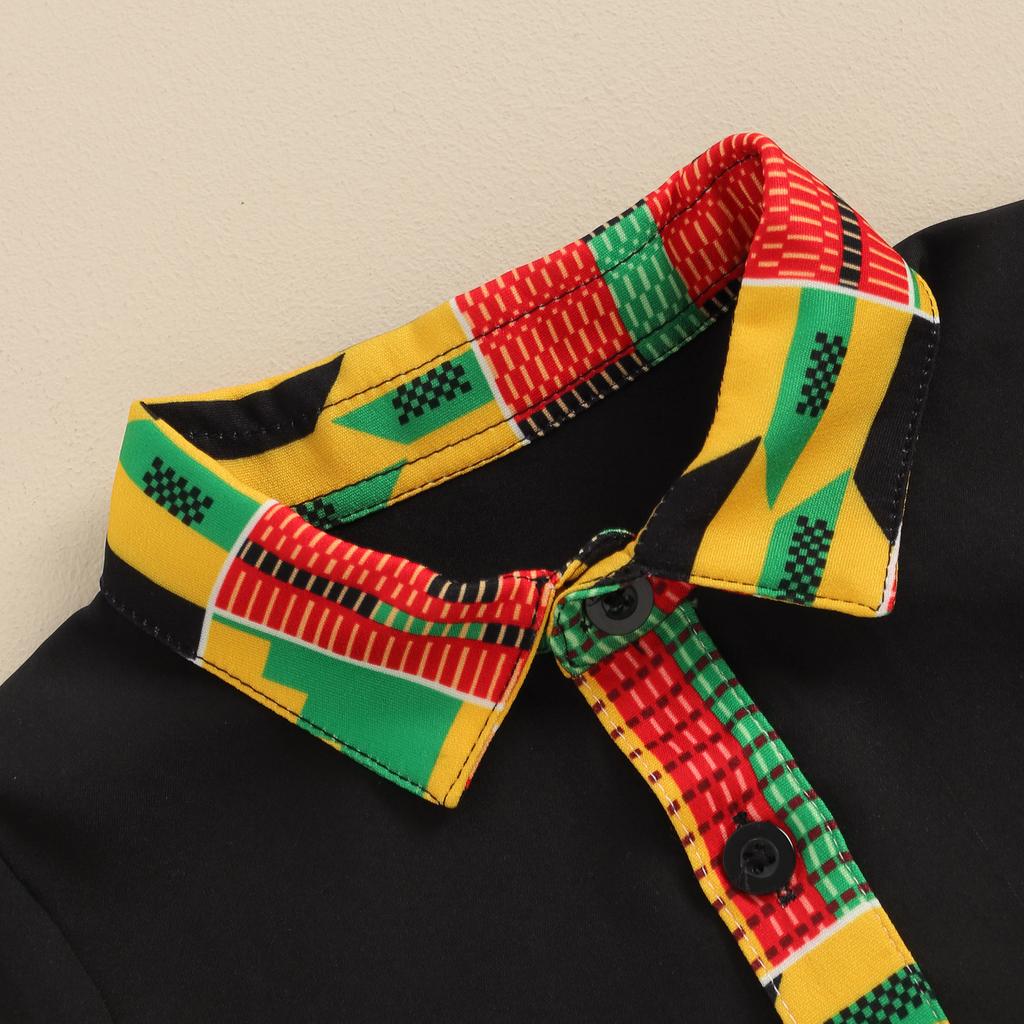 Boys Summer 2PCS Shorts Sets Short Sleeve Geometric Pattern Print Button Up Tops Shorts Sets