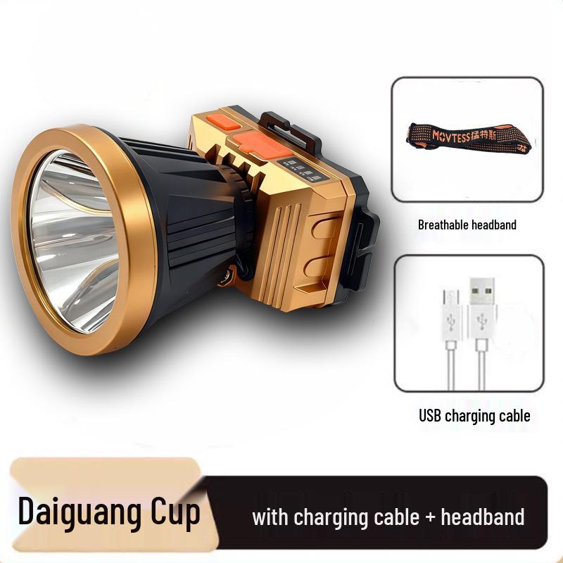 LED Long-Lasting Outdoor Headlamp: High-Lumen, Dimmable, Head-Mounted Light for Fishing and Mining.
