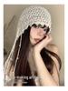 Summer Ethnic Style Knitted Hat with Hollow Pearl Tassel Pendant - Retro Face-Showing Design for Women