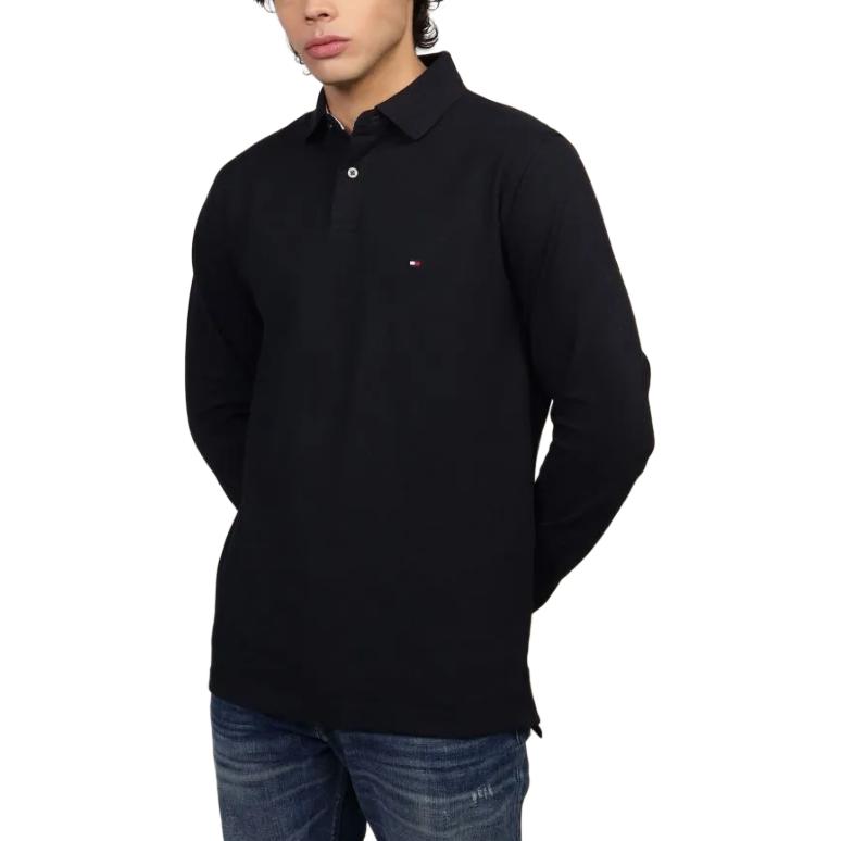 Tommy Hilfiger Classic Logo Solid Color Comfortable Fashion Casual Business Commuter Old Money Style Tennis Golf Long Sleeve Polo Shirt 78JB279-001