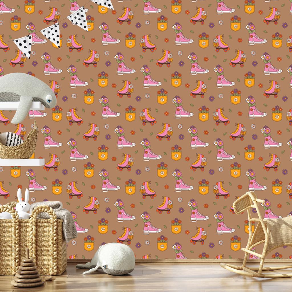 Roller Skate Wallpaper Orange and Gold for Living Room and Bedroom 50x1000