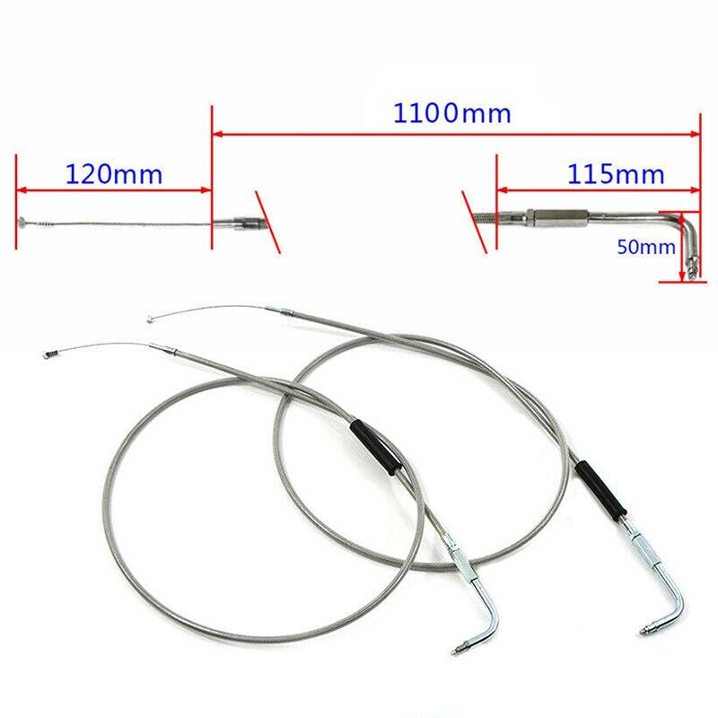 Stainless Steel Braided Motorcycle Throttle Idle Cable Wire Kit with 90 Degree Elbow Replacement for Harley Sportster Dyna Softail Chopper