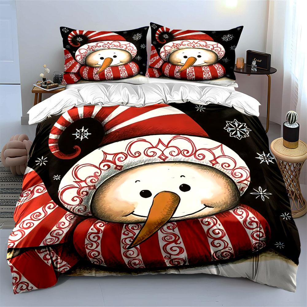 Christmas Snowman with Stripes Bedding Duvet Cover Set Duvet Cover Pillowcases (1*Duvet Cover 2*Pillowcases, without duvet insert)