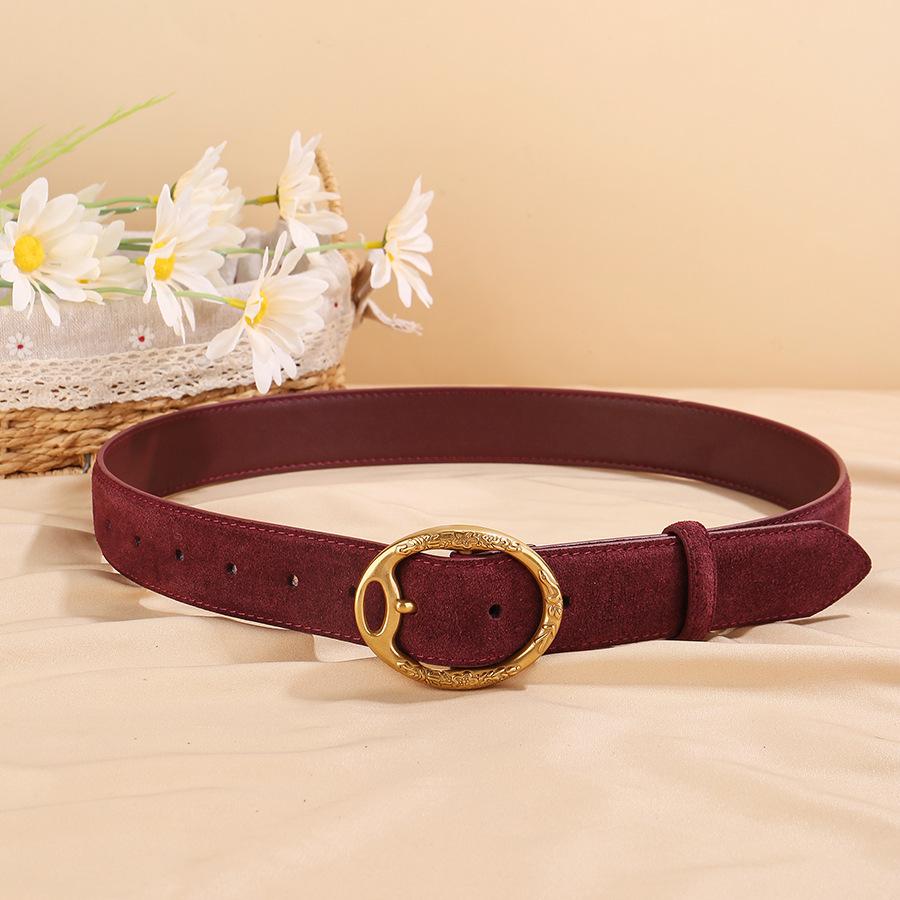 

Casual Suede Genuine Leather Belt Versatile Business Waist Strap For Women вина червоного кольору
