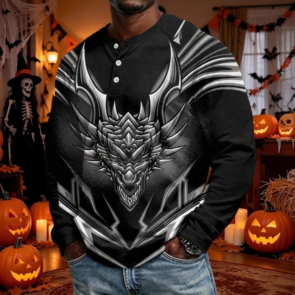 Men's Long Sleeve Shirt Loose Fit Casual Top for Halloween and Everyday Wear