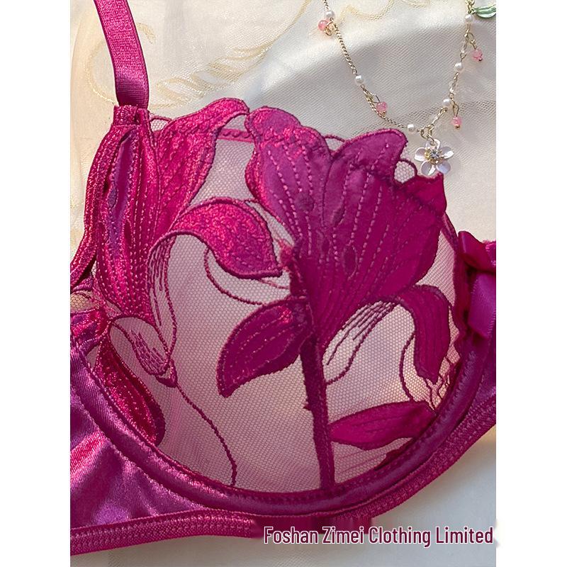 Exquisite Embroidered Floral Lingerie Set - Stylish Four-Piece Bra Set