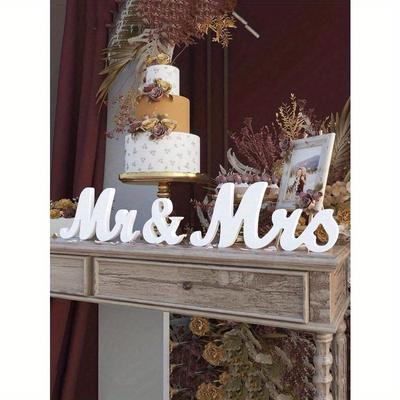Conjunto de 3 peças/Conjunto Letras de Madeira Brancas Sr. e Srta., Conjunto, Placa Sr. & Sra. para Mesa de Casamento, Decoração de Festa Mesa Principal Casamento Letra de Madeira