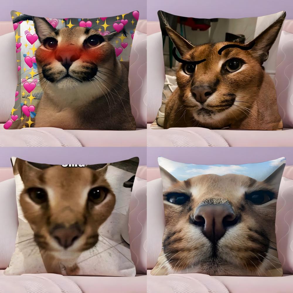 Floppa Cat Meme Cushion Cover Plush Fabric Soft Double-Sided Printed Sofa Warm Winter Home Gift Pillow Case