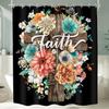 Floral Christian Shower Curtain For Bathroom Decor Flower Bible Verse Quotes Rustic Farmhouse Cross Scripture Retro Wooden Peony