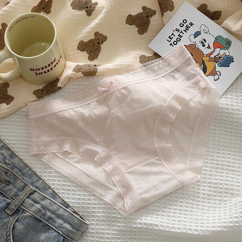 Female Spring and Summer Ultra Thin Lace Love Pure Cotton Crotch No Trace Breathable Low Waist Triangle Briefs