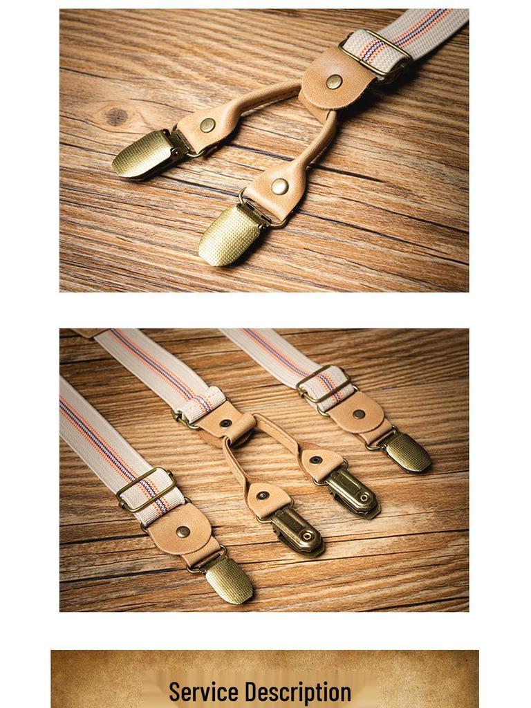 Non-Slip Striped Suspenders Pants with Elastic Straps and Strong Clips for Kids