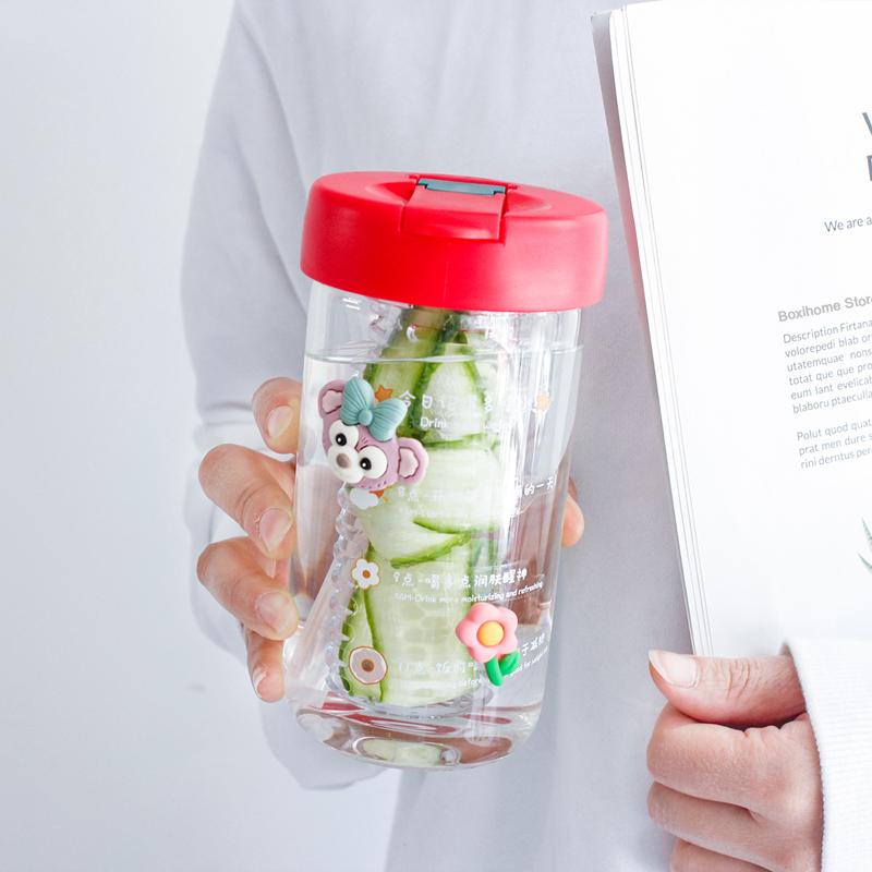 550 ML New Glass Water Bottles With Straw Tea Infuser Filter Clear Cute Flower Tea Water Separation Bottle For Girls School Cups
