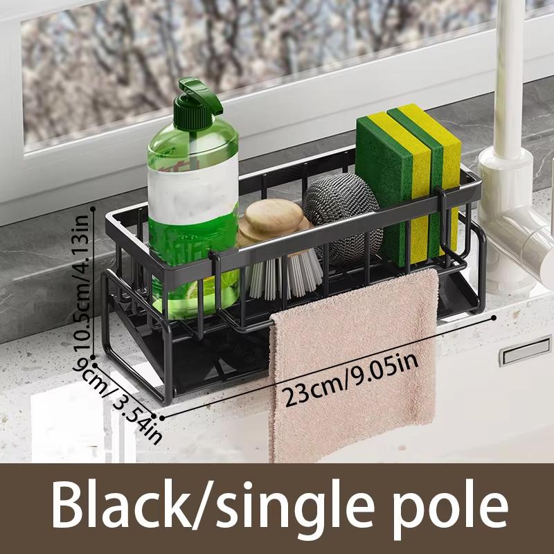 

Черно-белая стойка для хранения кухонных принадлежностей для мытья раковины, кухонная дренажная стойка из нержавеющей стали, стойка для хранения губок и средств для чистки L чёрный