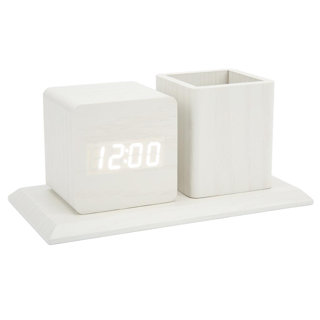 Pen Holder Clock Temperature Calendar Display 3 Level Brightness Adjustment Voice Control LED