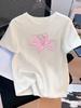 Damen Schwarz T-Shirt mit Rosa Floral Harajuku Kurzarm Lässiges T-Shirt Kleidung Street Tops T-Shirts Ästhetische Kleidung