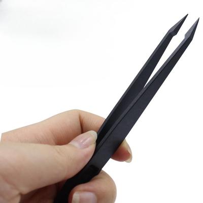 Pince à épiler noire isolante antistatique - Pince à épiler en nylon de qualité industrielle avec pointe spécialisée pour la réparation électronique