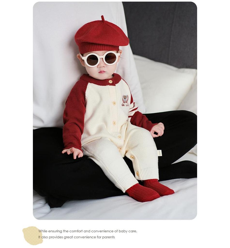 Strick-Strampler im koreanischen Stil: Modischer Langarm-Baby-Krabbelanzug für Frühlings- und Herbstausflüge
