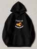 Black Pullover Hoodie with Peanut Graphic And Text Casual Long Sleeve Sweatshirt with Front Pocket for Daily Wear Unisex Streetwea