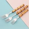 20Pcs Mirror Stainless Steel Cutlery Set Wood Bamboo Root Handle Dinnerware Knife Spoon Cake Fork Tableware Kitchen Silverware