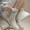 Calcetines de Moda para Mujer Primavera y Otoño Nuevos Calcetines de Algodón de Media Caña con Lazo Bordado