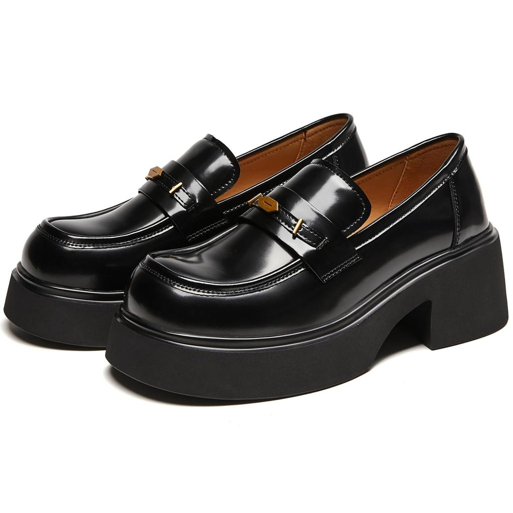 Dafoni Women's Loafers, Premium Leather, 6.2cm Heel, Lightweight for Commuting, with Anti-Odor Insole (Everyday Comfort), Size 23.5cm, Black