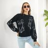 GMXIA Damenmode, lässig, Kätzchen-Druck, Herbst-Winter, langärmelig, halber Rollkragenpullover, lose Pullover