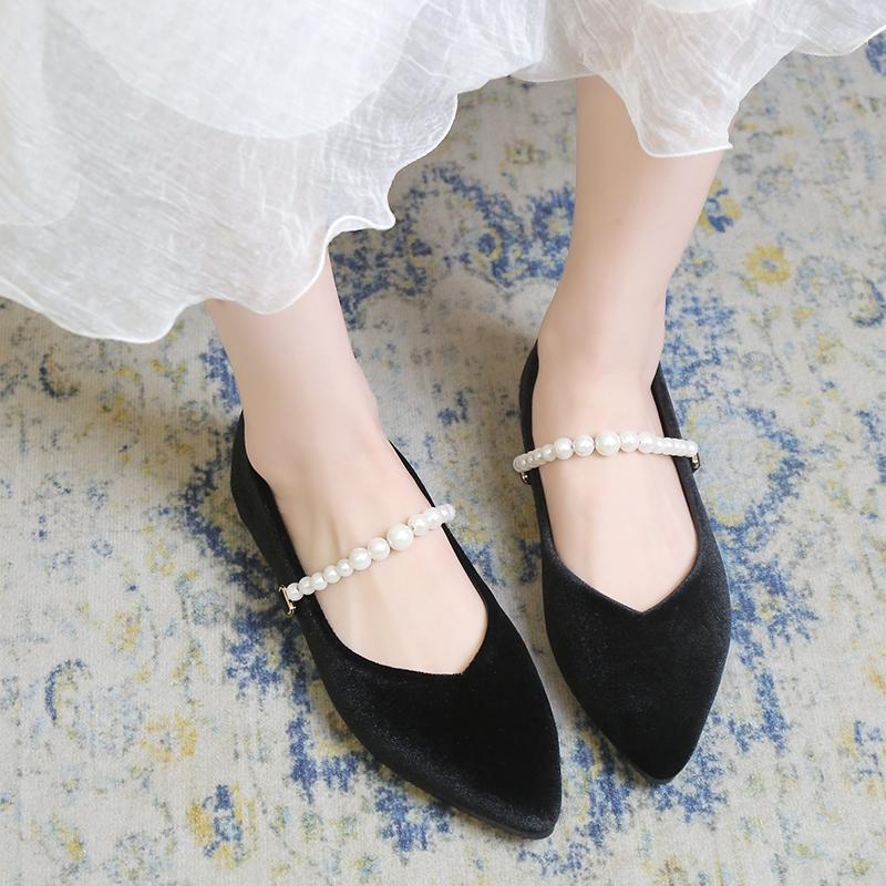 

Женские туфли на плоской подошве, осенние повседневные кроссовки с острым носком и жемчугом, женские модные уличные мокасины с неглубоким носком, женская обувь 36 чёрный