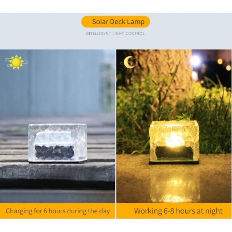 1500LM Solar Glass Brick Light Solar Ice Cube LED Light Crystal Brick Stone Lamp Garden Courtyard Pathway Patio Pool Decorative Festive