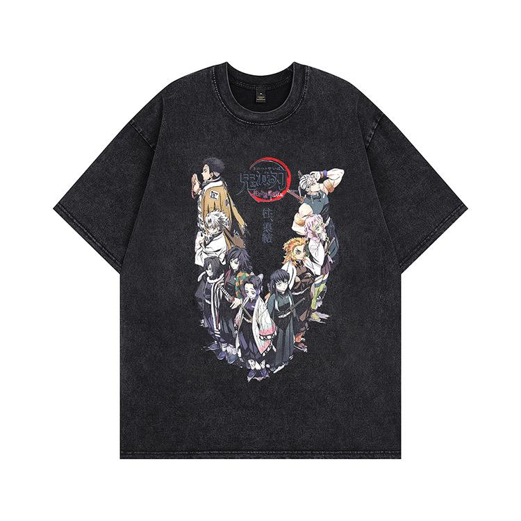 Hip-hop Heavy Washing Water Old Cartoon Short-sleeved OVERSIZE Loose Men's and Women's Same T-shirt American High Street Tide Brand