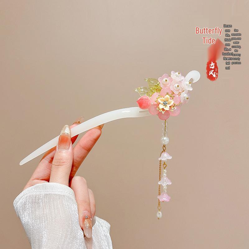 Ancient Chinese-Style Hanfu Hair Accessories: Elegant Updo Hairpins with Tassels for Women