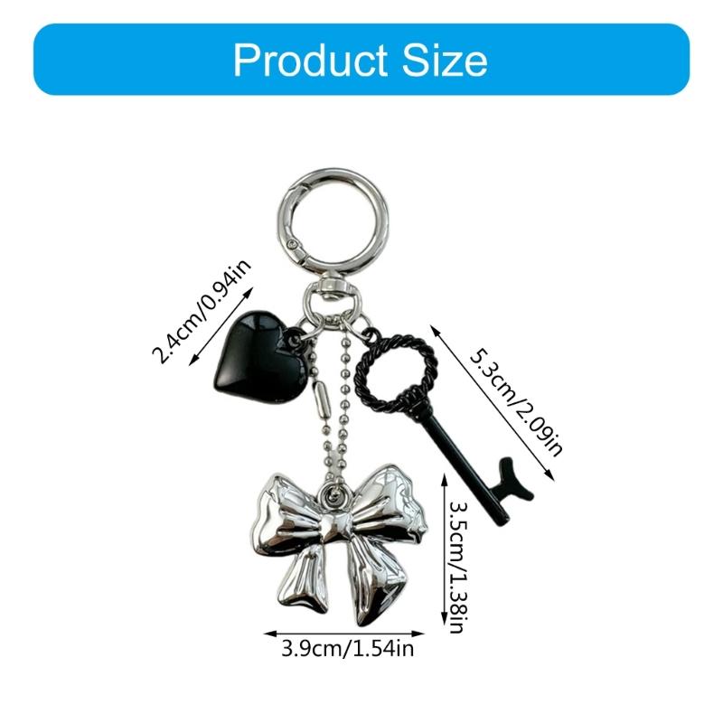 Fashion Heart Shaped Bowknot Charm Sophisticated Heart Bowknot Keyrings Charm Accessory for Modern Women's Handbags