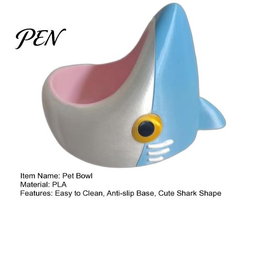 Safe Eco-friendly Feeding Tools Cute Shark Pet Bowl, 3D Printed Cat Feeder with Detachable Small Dog Food Dish Inner Anti-slip Base, Fun for Dogs Cats