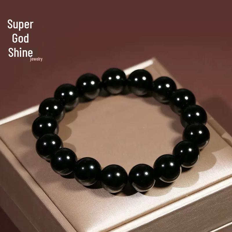 Super God Shine Black Obsidian Bracelet 6-18mm for Men and Women