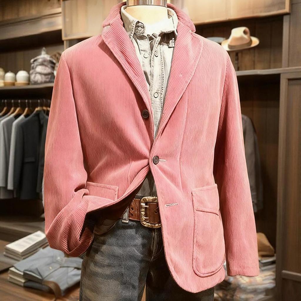 Men's Solid Color Corduroy Warm Pocket Suit Jacket Cardigan Men's Casual Suit