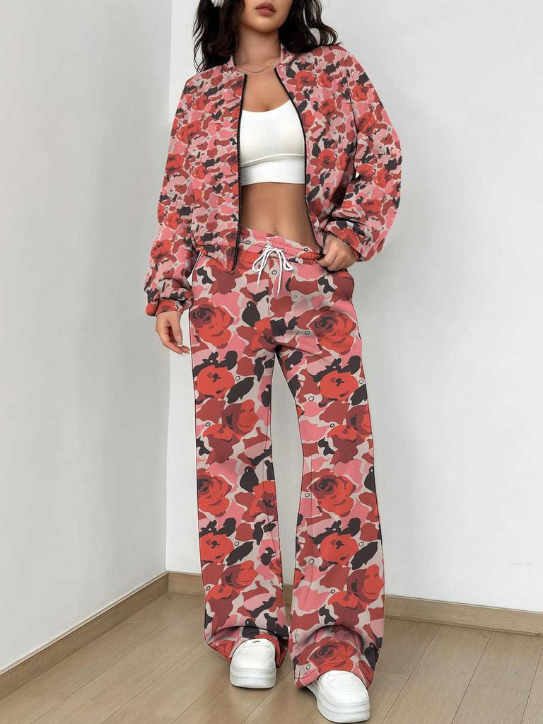Simple Graffiti New Autumn And Winter New European And American Women'S Clothing Flower Printing Suit Women