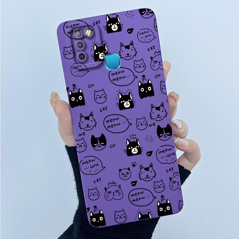 For Infinix Hot 10 Lite Smart 5 Hot 11 G37 10S 10T 10i Case Lovely Cartoon Cat Liquid Silicone Soft Shockproof Back Cover Capa