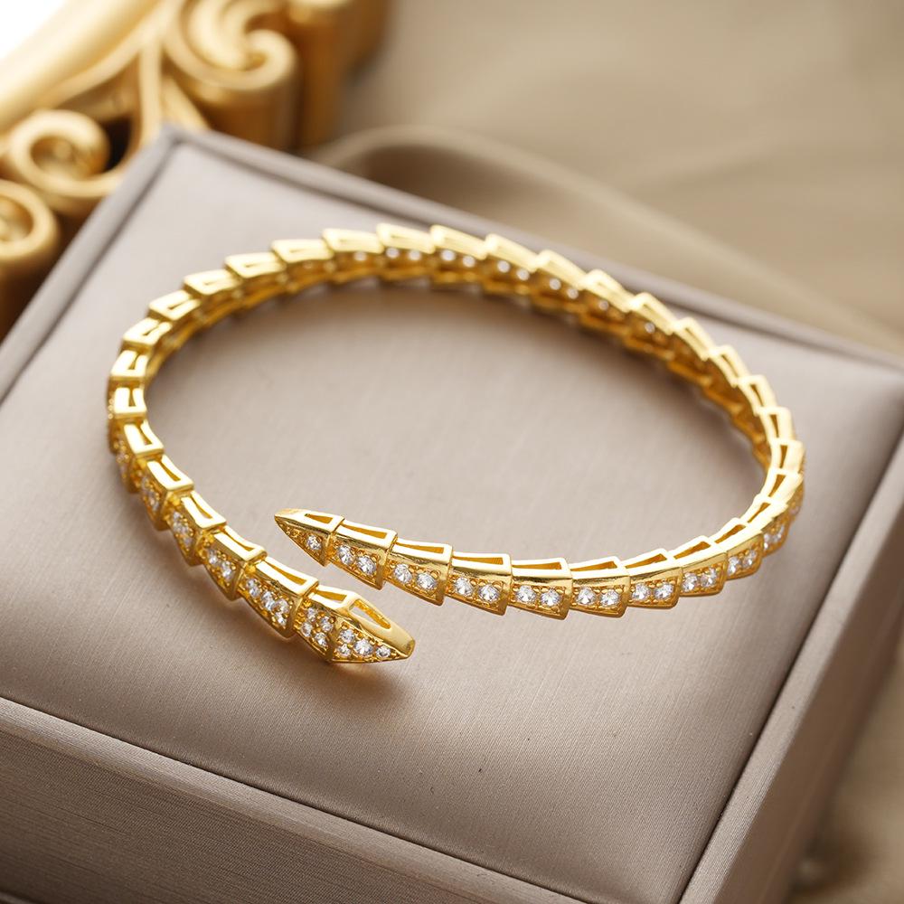 High-End Starry Sky Diamond-Studded Snake-Shaped Open Bracelet