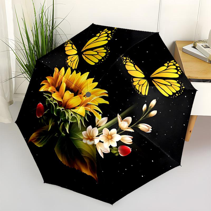 1pc Butterfly Sunflower Bouquet Automatic Folding Umbrella Durable Iron Frame,All Seasons Home Travel Outdoor Multifunctional Umbrella Yy251115193