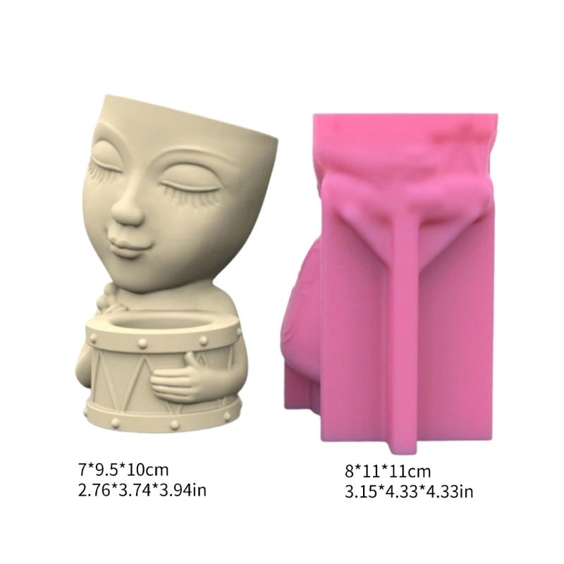 Durable Silicone Mold Silicone Casting Mould Human with Drum Shaped Silicone Craft Molds for DIY Making Resin Flowerpot