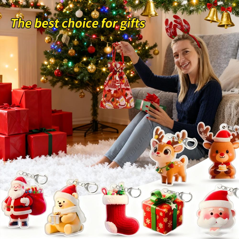 5PCS Xmas Acrylic Keychains Holiday Themed Pendants Lightweight Cute Christmas Bag Accessories Ideal Gift for Family Colleagues