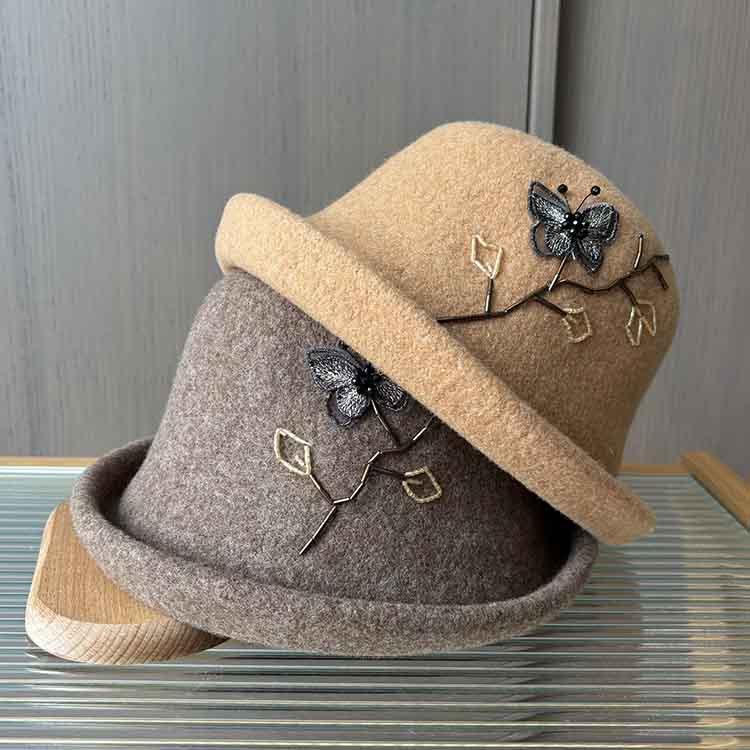 Autumn and winter knitted wool woolen bowler hat new elegant handmade flower pot hat women's versatile warm bucket hat