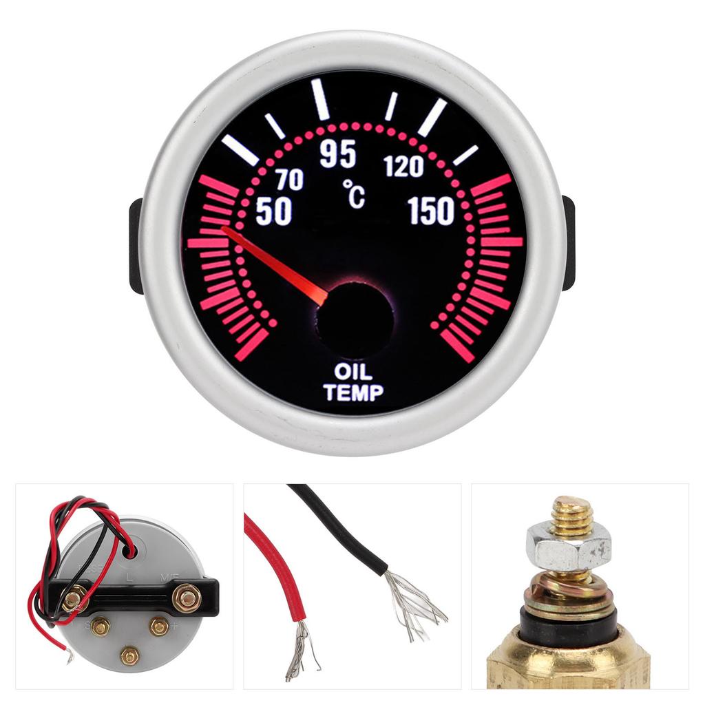 52mm2in Car Oil Temperature Gauge with White Light Universal Automobile Accessory 12V
