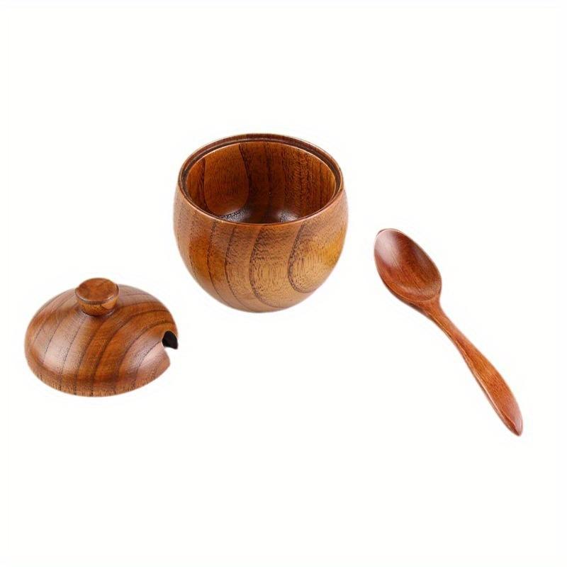 Retro Wooden Seasoning Jar with Spoon Spice Pot Kitchen Travel Shatterproof Salt Suagar Container Seasoning Bottle 1Set