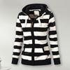 Winter Fashion Women Hoodie Coat Striped Print Long Sleeves Drawstring Pockets Zipper Closure Sweatshirt Jacket Autumn Winter