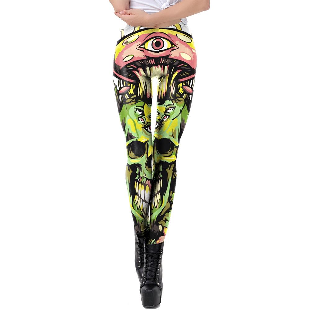 

Autumn New Creative Skull Graffiti Print Street Show Ladies Leggings Halloween Leggings S