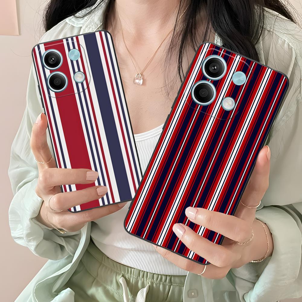 Red Blue Stripe Mobile Phone Case for Xiaomi Redmi Note 14 13 12 11 S Pro Plus 4G 5G Colorful Printing Cover Pretty Luxury Cover