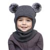 Bommel Baby Wintermütze Schal Einteiler Kinder Strickmütze Warme Ohren Hals Kinder Motorhaube Säuglingsmütze für Mädchen Jungen 1-5 Jahre
