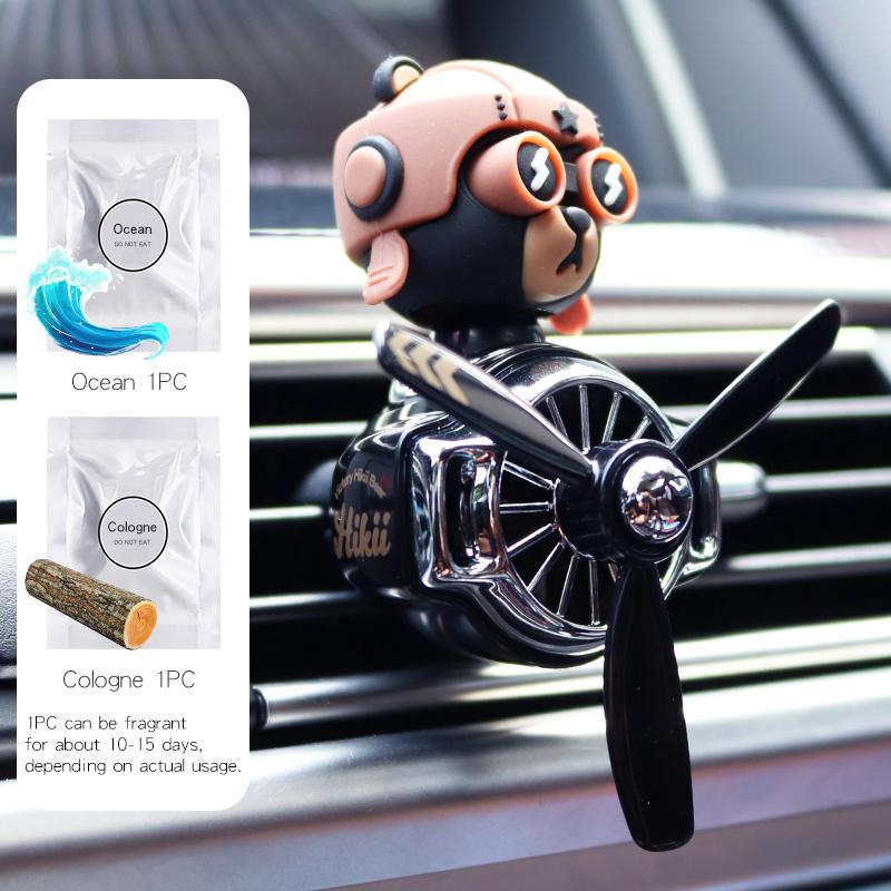 Rotating Pilot Bear Car Air Fresheners Vent Clip Ornaments Perfume Airplane Fragrance Diffuser Aroma Decorations Accessories Men